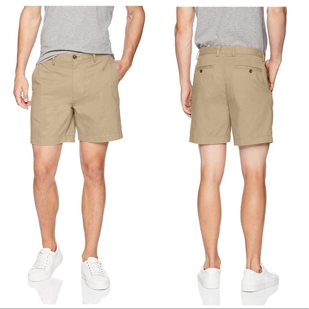 Amazon Essentials men's khaki flat front shorts